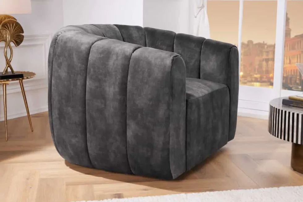 Drehbarer Design Sessel BABYLON dunkelgrau Samt Lounge Cocktailsessel