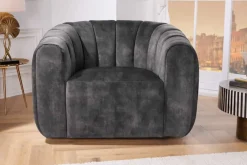 Drehbarer Design Sessel BABYLON dunkelgrau Samt Lounge Cocktailsessel