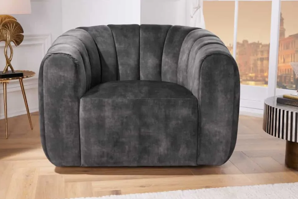 Drehbarer Design Sessel BABYLON dunkelgrau Samt Lounge Cocktailsessel