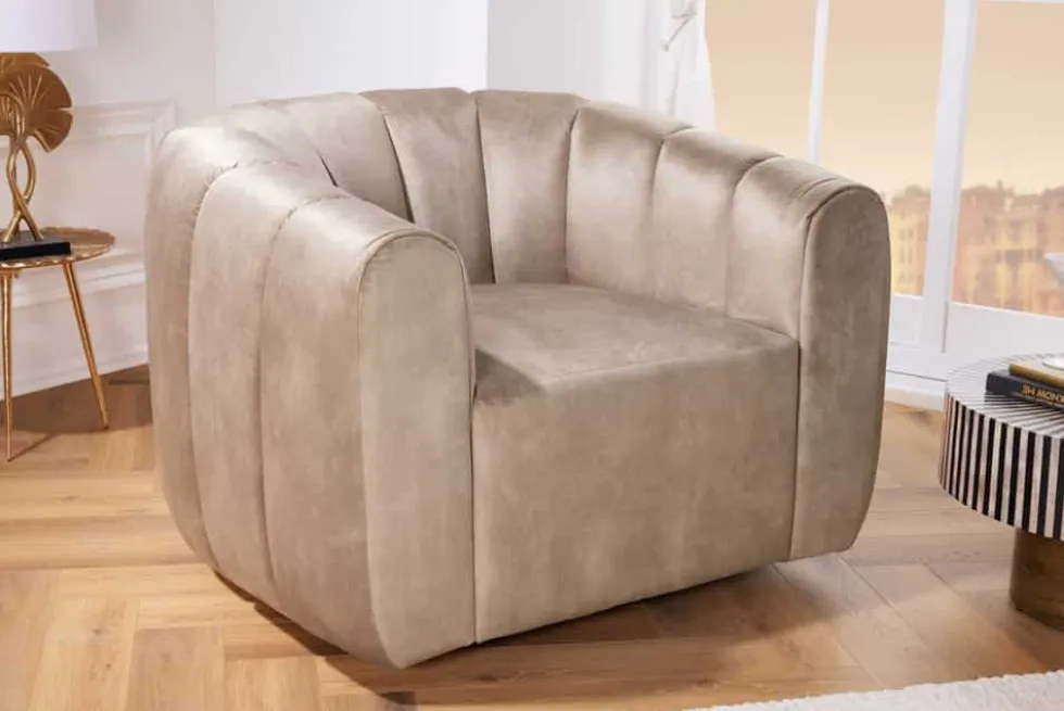 Drehbarer Design Sessel BABYLON champagner Samt Lounge Cocktailsessel