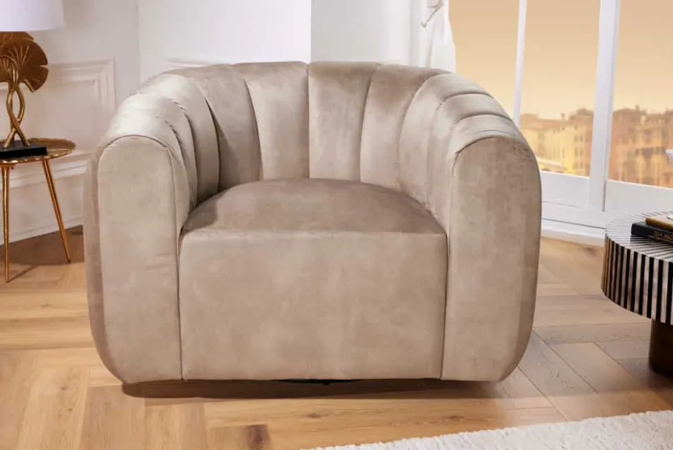 Drehbarer Design Sessel BABYLON champagner Samt Lounge Cocktailsessel