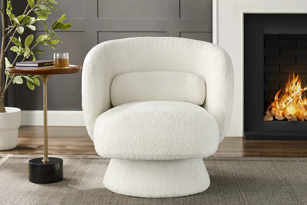 Drehbarer Design Sessel BOSSA NOVA beige Bouclé