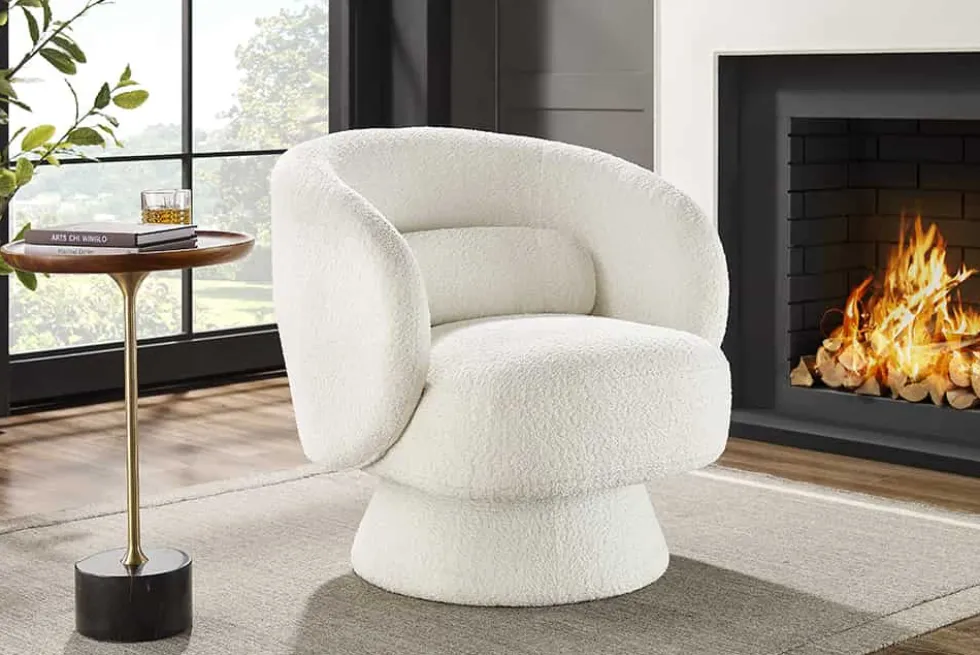 Drehbarer Design Sessel BOSSA NOVA beige Bouclé