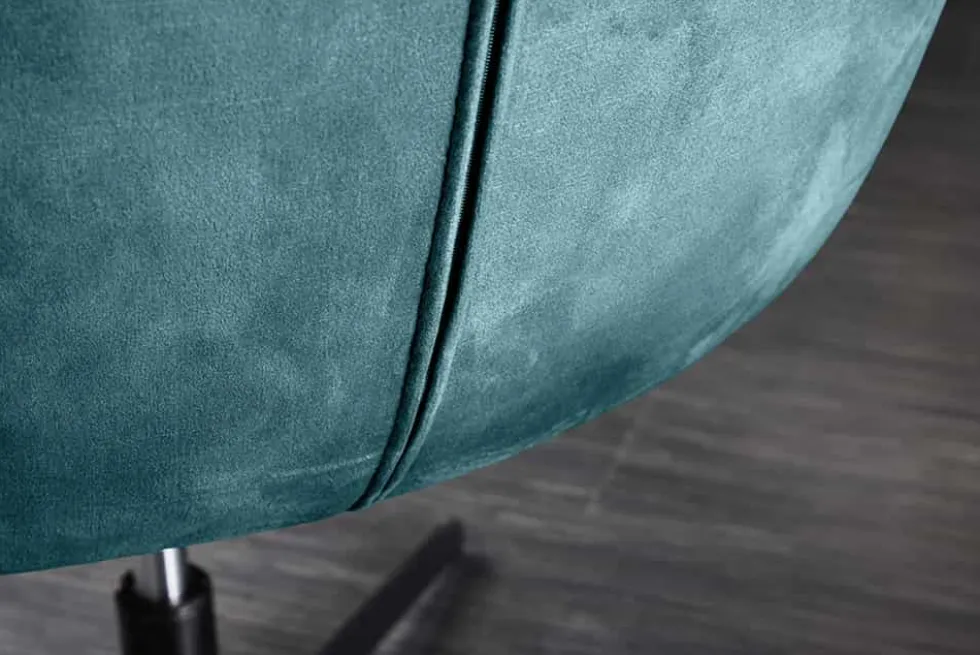 Drehbarer Design Sessel PAPILLON petrol Samt 360° schwarz Metall höhenverstellbar