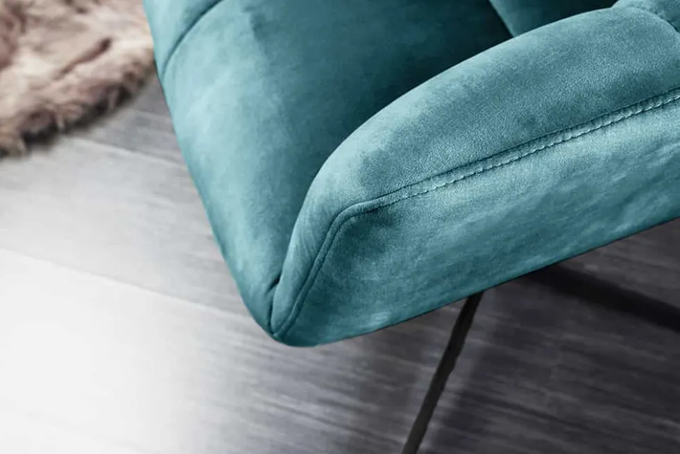Drehbarer Design Sessel PAPILLON petrol Samt 360° schwarz Metall höhenverstellbar