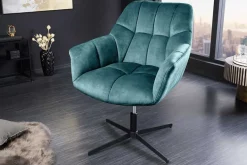 Drehbarer Design Sessel PAPILLON petrol Samt 360° schwarz Metall höhenverstellbar