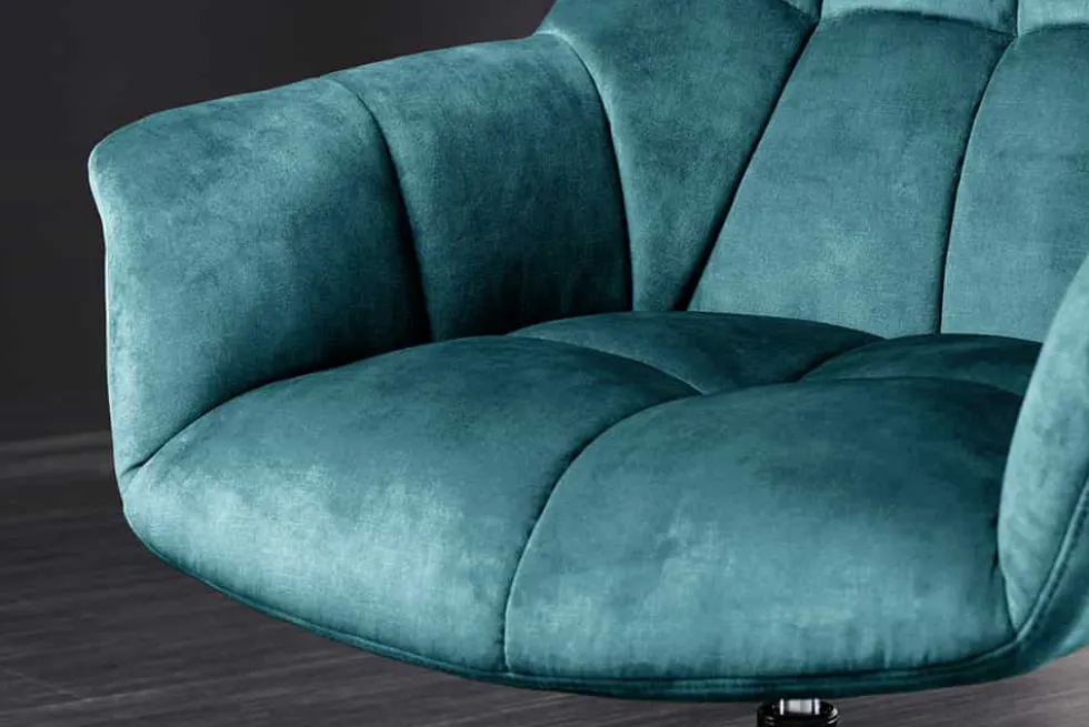 Drehbarer Design Sessel PAPILLON petrol Samt 360° schwarz Metall höhenverstellbar