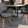 Drehbarer Design Stuhl BALTIC dunkelgrau Bouclé natur Eiche Massivholz mit Armlehne