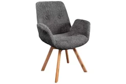 Drehbarer Design Stuhl BALTIC dunkelgrau Bouclé natur Eiche Massivholz mit Armlehne
