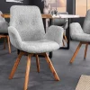 Drehbarer Design Stuhl BALTIC grau Bouclé natur Eiche Massivholz-Beine mit Armlehne