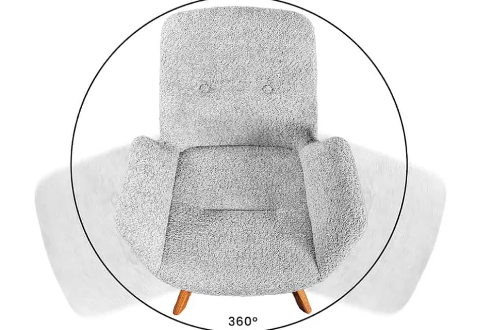 Drehbarer Design Stuhl BALTIC grau Bouclé natur Eiche Massivholz-Beine mit Armlehne