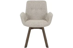 Drehbarer Design Stuhl BALTIC taupe Bouclé Tweed Soft Eiche Massivholz Walnuss