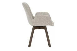 Drehbarer Design Stuhl BALTIC taupe Bouclé Tweed Soft Eiche Massivholz Walnuss