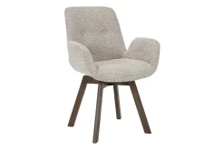 Drehbarer Design Stuhl BALTIC taupe Bouclé Tweed Soft Eiche Massivholz Walnuss