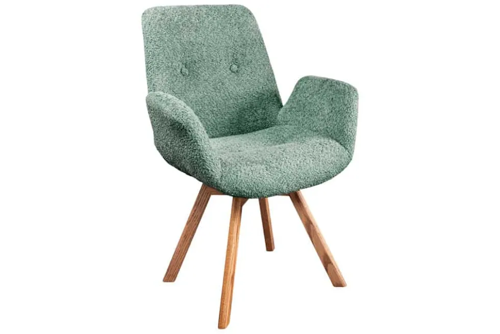 Drehbarer Design Stuhl BALTIC mint Bouclé natur Eiche Massivholz-Beine mit Armlehne