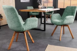 Drehbarer Design Stuhl BALTIC mint Bouclé natur Eiche Massivholz-Beine mit Armlehne
