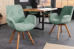 Drehbarer Design Stuhl BALTIC mint Bouclé natur Eiche Massivholz-Beine mit Armlehne