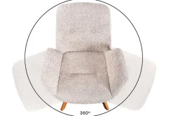 Drehbarer Design Stuhl BALTIC beige Bouclé natur Eiche Massivholz-Beine mit Armlehne