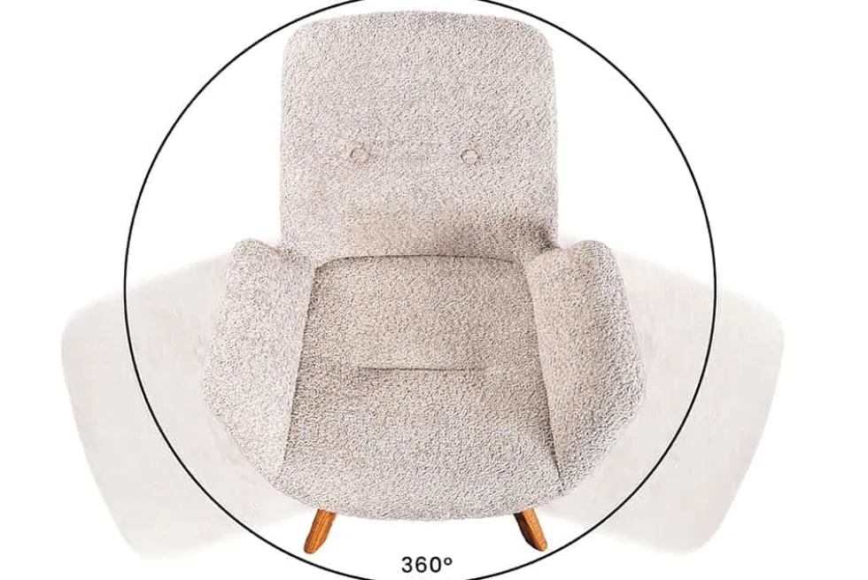 Drehbarer Design Stuhl BALTIC beige Bouclé natur Eiche Massivholz-Beine mit Armlehne