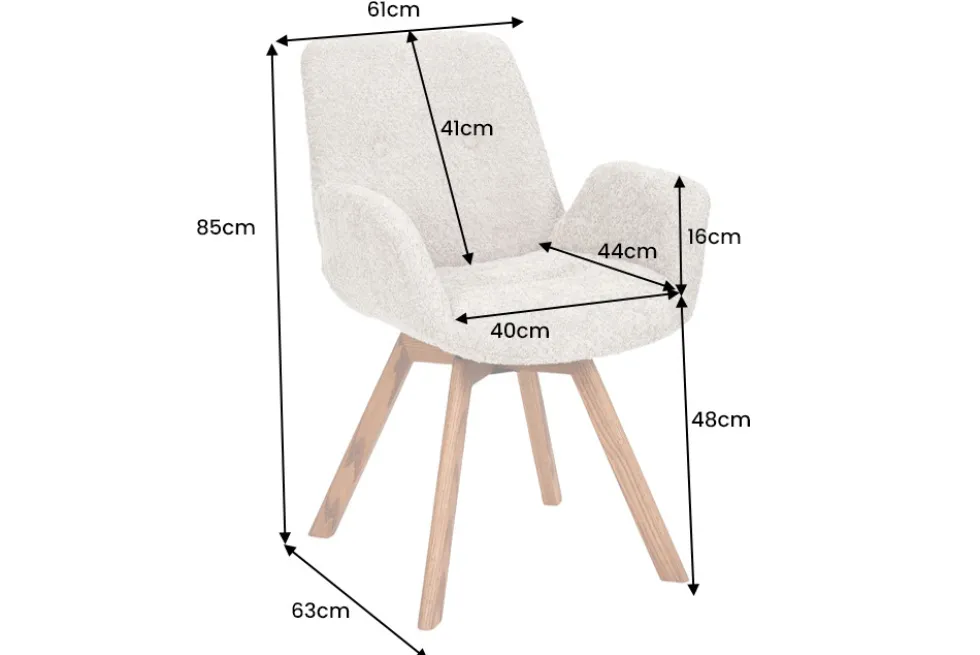 Drehbarer Design Stuhl BALTIC beige Bouclé natur Eiche Massivholz-Beine mit Armlehne