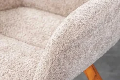 Drehbarer Design Stuhl BALTIC beige Bouclé natur Eiche Massivholz-Beine mit Armlehne