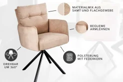 Drehbarer Design Stuhl BIG GEORGE champagner beige Samt Taschenfederkern Strukturstoff