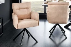 Drehbarer Design Stuhl BIG GEORGE champagner beige Samt Taschenfederkern Strukturstoff