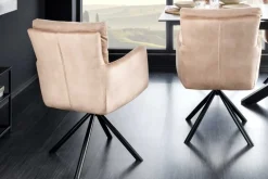 Drehbarer Design Stuhl BIG GEORGE champagner beige Samt Taschenfederkern Strukturstoff