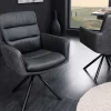 Drehbarer Design Stuhl BIG GEORGE schwarz anthrazit Echtleder Microfaser mit Armlehnen