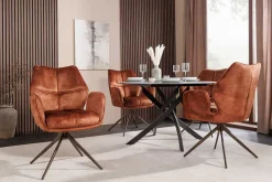 Drehbarer Design Stuhl CONCORD rost braun Samt Taschenfederkern Metallgestell braun