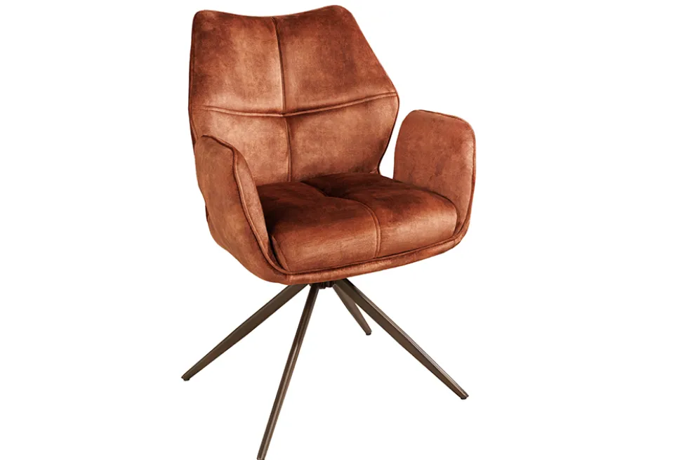 Drehbarer Design Stuhl CONCORD rost braun Samt Taschenfederkern Metallgestell braun