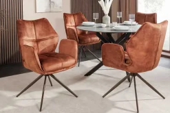 Drehbarer Design Stuhl CONCORD rost braun Samt Taschenfederkern Metallgestell braun