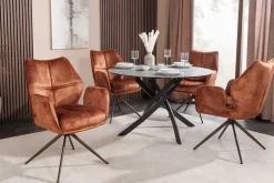 Drehbarer Design Stuhl CONCORD rost braun Samt Taschenfederkern Metallgestell braun