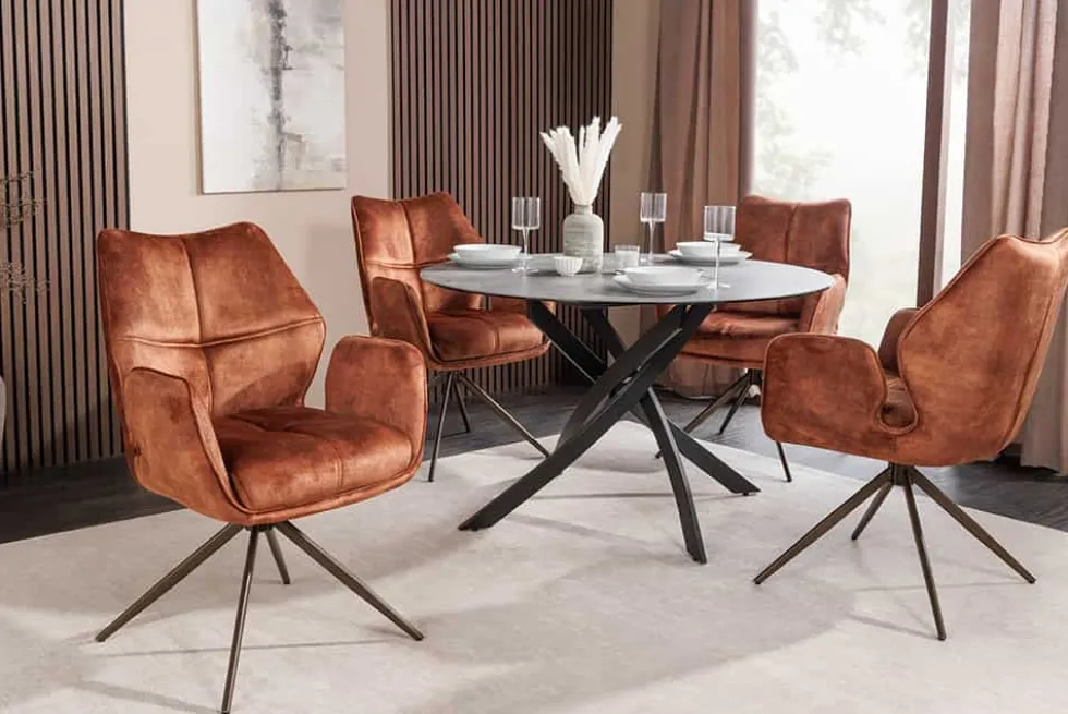 Drehbarer Design Stuhl CONCORD rost braun Samt Taschenfederkern Metallgestell braun