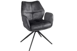 Drehbarer Design Stuhl CONCORD dunkelgrau Samt Taschenfederkern Metallgestell schwarz