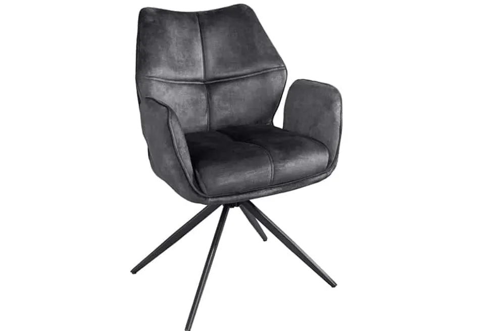 Drehbarer Design Stuhl CONCORD dunkelgrau Samt Taschenfederkern Metallgestell schwarz