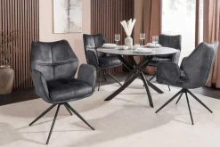Drehbarer Design Stuhl CONCORD dunkelgrau Samt Taschenfederkern Metallgestell schwarz