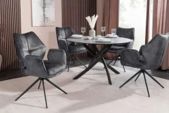 Drehbarer Design Stuhl CONCORD dunkelgrau Samt Taschenfederkern Metallgestell schwarz