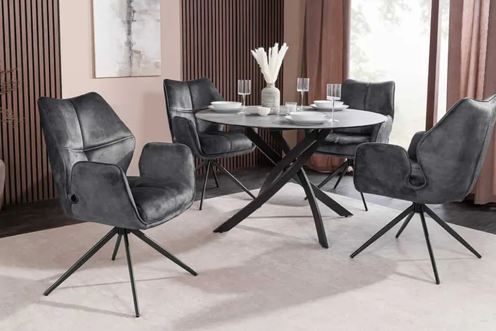 Drehbarer Design Stuhl CONCORD dunkelgrau Samt Taschenfederkern Metallgestell schwarz