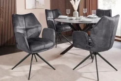 Drehbarer Design Stuhl CONCORD dunkelgrau Samt Taschenfederkern Metallgestell schwarz