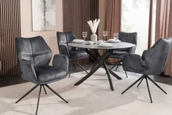 Drehbarer Design Stuhl CONCORD dunkelgrau Samt Taschenfederkern Metallgestell schwarz