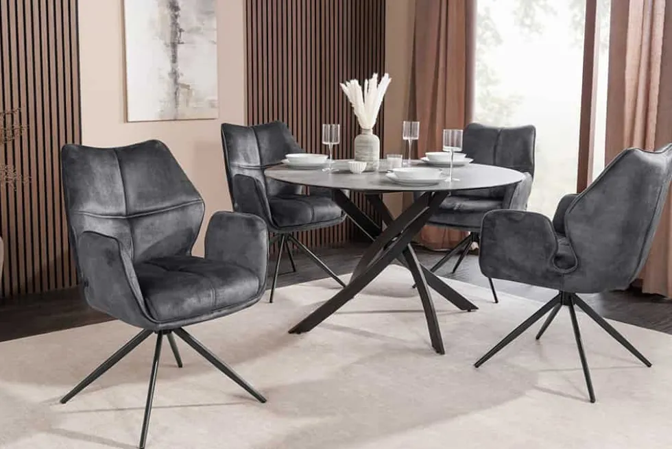 Drehbarer Design Stuhl CONCORD dunkelgrau Samt Taschenfederkern Metallgestell schwarz