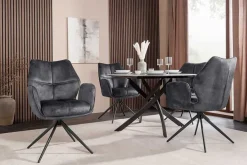 Drehbarer Design Stuhl CONCORD dunkelgrau Samt Taschenfederkern Metallgestell schwarz