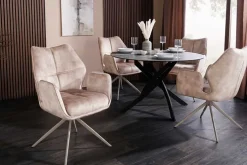 Drehbarer Design Stuhl CONCORD champagner greige Samt Taschenfederkern Metallgestell greige