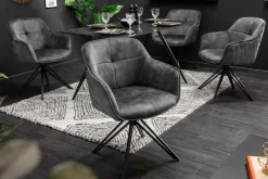 Drehbarer Design Stuhl EUPHORIA dunkelgrau Samt mit Armlehne Metallgestell schwarz