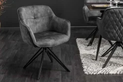 Drehbarer Design Stuhl EUPHORIA dunkelgrau Samt mit Armlehne Metallgestell schwarz