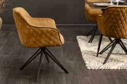 Drehbarer Design Stuhl EUPHORIA senfgelb Samt mit Armlehne Metallgestell schwarz