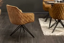 Drehbarer Design Stuhl EUPHORIA senfgelb Samt mit Armlehne Metallgestell schwarz