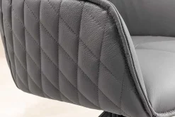 Drehbarer Design Stuhl EUPHORIA grau Echtleder schwarz Metallgestell mit Armlehne
