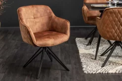Drehbarer Design Stuhl EUPHORIA rost braun Samt mit Armlehne Metallgestell schwarz